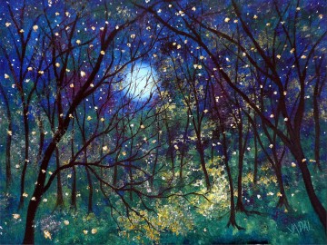 Landscapes Painting - moon trees blue garden decor scenery wall art nature landscape